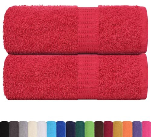 vidaXL Guest Towels - 2 pcs Red Cotton 30x50 cm - Absorbent & Machine Washable with Hanging Loop, 360 gsm, Soft Multipurpose Hand/Face/Gym Towels