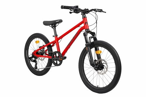 FabricBike Terra - Mountainbike 20 tum Aluminiumram, 7-växlad, skivbroms, framhjulsupphängning, 20-tums däck, barncykel för 6, 7 och 8 år. (Matte Red)