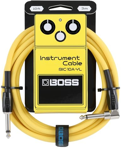 BOSS BIC-10A Serie | Instrumentenkabel | Gerade auf gewinkelte 6,3 mm Klinkenstecker | 3 m Länge | Hochwertige Kabel für Gitarre, Bass & mehr | geräuscharm & robust | Gelb