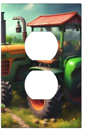 Fantasy Farm - Cubiertas de salida con impresión de tractor, 1 placa de pared de tamaño estándar, cubiertas de policarbonato de doble salida