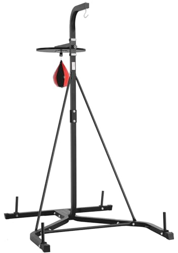VEVOR 2 in 1 Punching Bag Stand, Steel Heavy Duty Workout Equipment, Adjustable Height Boxing Punching Bag and Speed Bag Stand, Freestanding Sandbag Rack, Holds Up to 140 lbs, for Home Gym Fitness
