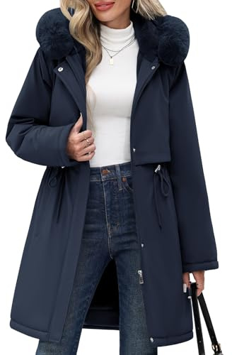RITOSTA Women's Winter Coats Long Ladies Parka Fleece Lined Jacket Zip up Coat Water Repellent Jackets Casual Outdoor Overcoat with Hood(Navy,L)