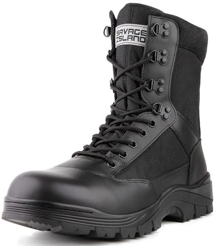 Savage Island Sentinel PRO - Stivali da combattimento in pelle, con cerniera laterale e lacci, militari, traspiranti, per moto, sicurezza, cadetti e polizia, Nero , 46 EU