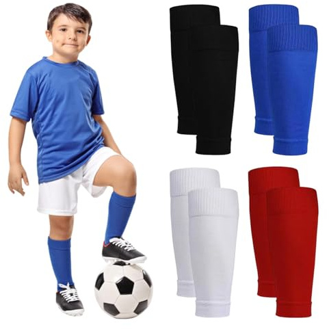 Zolventiq 4 Pairs High Elastic Sock Sleeves, Soccer Shin Guards Sleeves for Kids, Breathable & Anti Slip Football Socks, Football Sock Sleeves Fits Over Shin Pads for Boys Girls