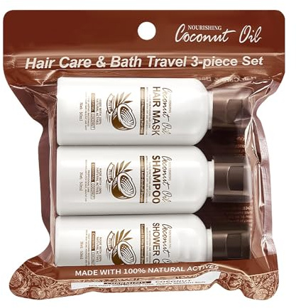 Travel Shampoo and Conditioner,Coconut Oil Shower Gel and Shampoo and Conditioner Travel Size Set,Leak-Proof Mini Hair Care