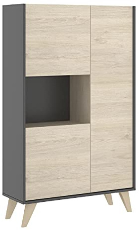 DEKIT GRUPO RIMOBEL NESS - APARADOR ALTO DE 3 PUERTAS Y 4 ESTANTES - 135X81X43 cm - GRAFITO / NATURAL