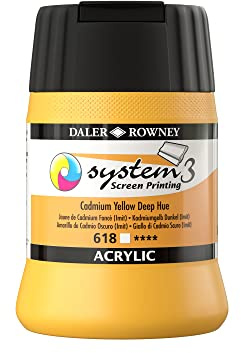 Daler-Rowney System3 Acrylic Screen Printing Ink, Plastic Pot, 8.45oz - 250 ml, Cadmium Yellow Deep Hue