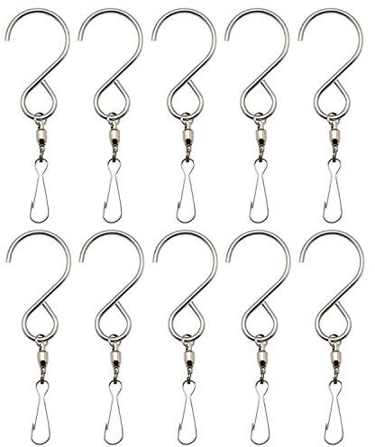 Deolven Swivel Hook Clips,10 Pieces Stainless Steel S Hooks for Hanging Wind Chimes or Wind Spinner Outdoor Hanging Baskets Flower Plants Birdcage Windsock Flag Party Ornaments Garden Accessories