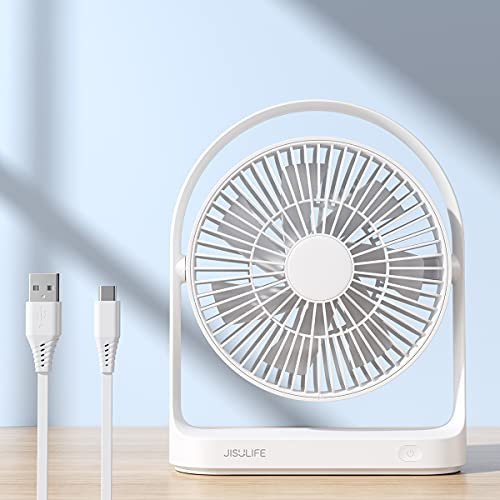 JISULIFE Ventilateur de Bureau, USB Ventilateur Bureau Personnel à 4 Vitesses, Fonctionnement Silencieux Ventilateur de Portable au Design Unique pour Bureau à Domicile, Rotation à 330°-Blanc