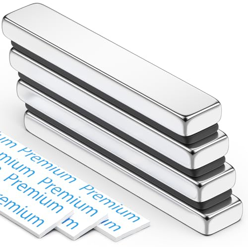 FINDMAG Super Strong Neodymium Magnets Bar, 4 Pack 60 x 10 x 5 mm Bar Magnets, Magnetic Strips with Double-Sided Adhesive, Strong Magnet for Whiteboard, Fridge, Tools, Garage, Kitchen, Wall, Door,DIY