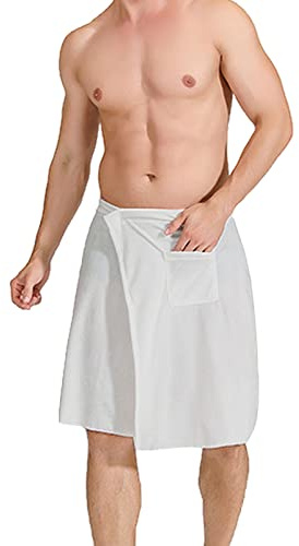 Jamron Uomo Kilt Sauna Regolabile - Asciugamano da Bagno Indossabile con Tasca per Doccia Sauna Spa & Coperture da Spiaggia Bianco M