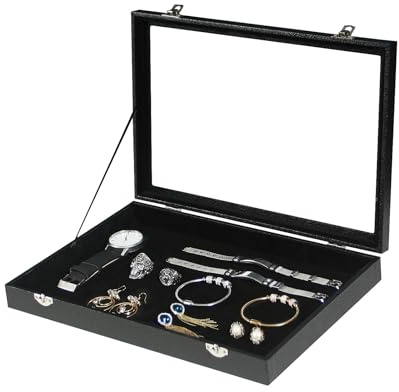Coward Jewelry Organizer Box, Black Velvet Blank Display Tray Case with Lid for Storage Necklaces Bracelets Rings Beads and Jewelry Accessories