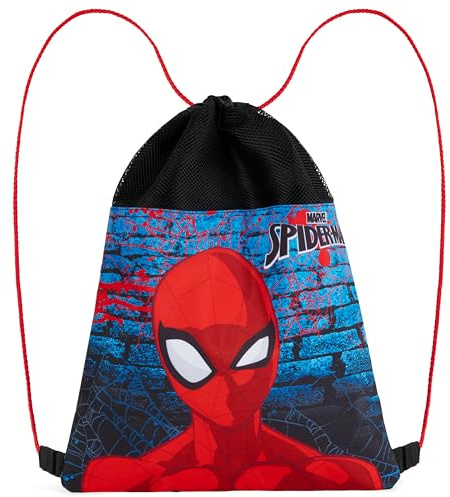 Disney Kids Drawstring Bags - Swimming Bag, School PE Bag (Red/Blue Spiderman)