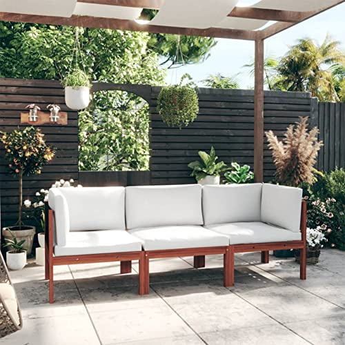 NITCA Juego de muebles de jardín de madera de 3 plazas, sofá de jardín, salón, terraza, muebles de jardín, muebles de terraza con cojines de color blanco crema, salón esquinero, sofá, balcón, jardín,