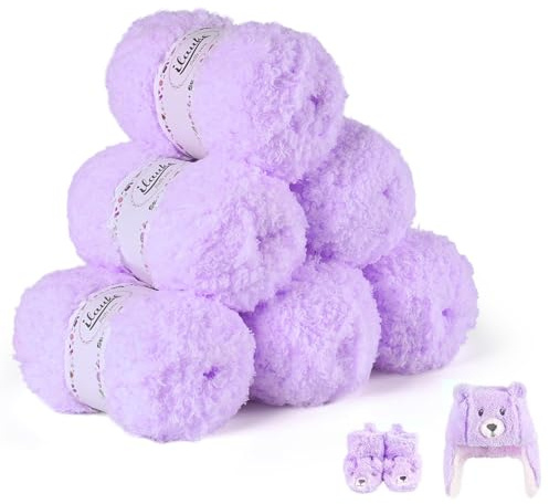 ilauke Flauschige Wolle, Wolle zum Häkeln Polyester 6X50g, Dickes Garn Flauschig Weich und Sanft zur Haut für Decken Schals Taschen Puppen(Lila)