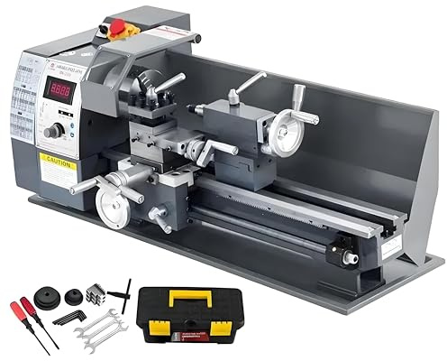 Torno Metálico 750W Torno Metálico Pequeño Mini Torno Metal de Precisión,Torno de Metal de Mesa,Rango de Velocidad del Eje Principal 50-2500 rpm,para Ejecución y Trabajo de Modelado de Muestras