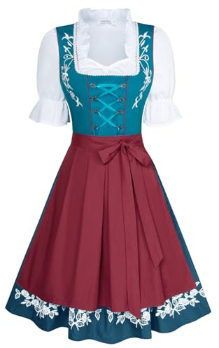 JASAMBAC Vestido tirolés para Mujer, 3 Piezas, Oktoberfest, Traje tirolés, Vestido tirolés, Carnaval, Oktoberfest, Fiesta