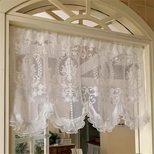 champracer Rideau court style campagnard, Boho court vintage dentelle crochetée motif fleurs rétro rideau de bistrot court rideaux petit rideau de fenêtre cuisine porte avec gland (1 pièce, L 80 x H