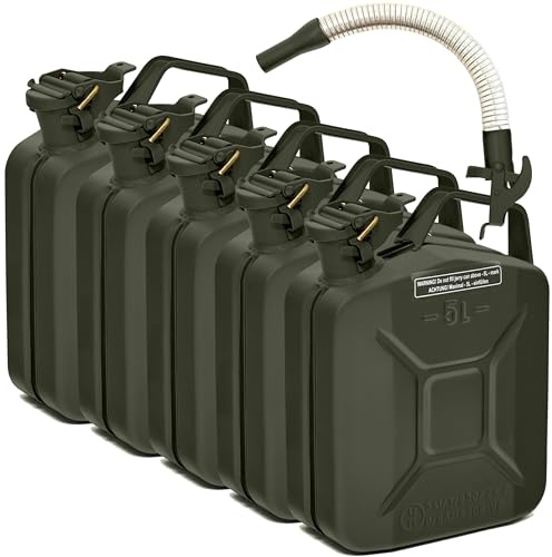 BW® Bränsletank, metall, bensindunk, 5 x 5 liter med pip bronsgrön RAL 6031-F9 TÜV-testad och UN-godkänd tillverkad i Europa