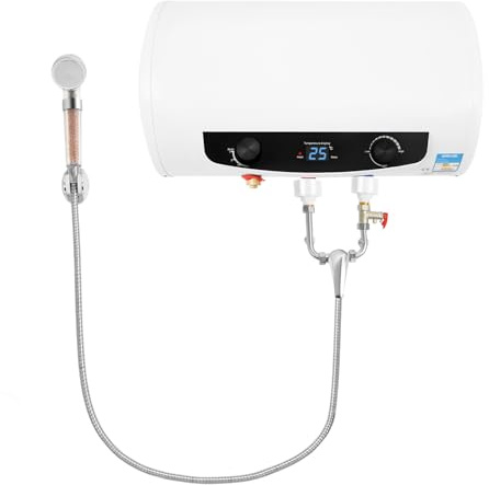 CAIHAOA Wall Mounted Water Heater, 35L/9.25Gallon Tank, Electric Instant Hot Water Heater Shower, w/LED Display, Tap Shower & Leak-proof Plug, Adjustable Thermostat Water Heater