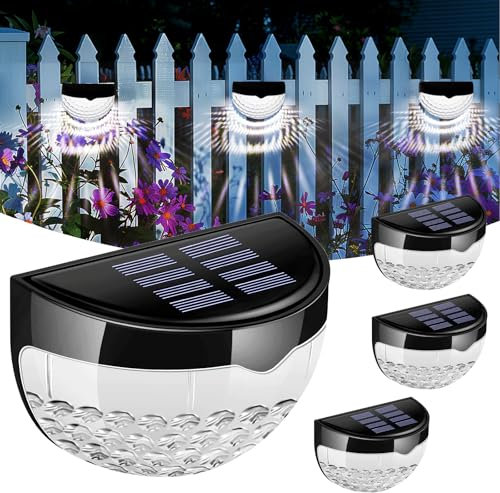 Caldarax Solar Fence Lights, Wireless Decorative LED Garden Lights, Waterproof Solar Powered Outdoor Lights for Fence, Deck, Step, Yard, Patio, Pathway, Stairs, Wall, Outdoor Wall Light LED, 4 Pack