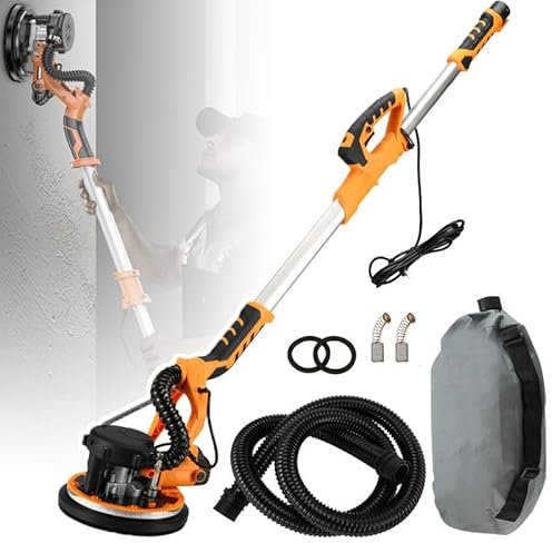 Levigatrice Elettrica per Cartongesso Con Luci a LED, Levigatrice a Palo per Soffitti - Diametro Disco: 215Mm, Lunghezza Telescopica: 1,2M-2,2M, Per Pareti Alte, Soffitti, Scale,6Sandpaper