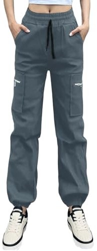 Nuofengkudu Donna Harem Cargo Pantaloni Larghi alla Caviglia Elasticizzati Coulisse Elastico Vita Alta Cerniera Tasche Laterali Polsino Lavoro Pantalone Jogging Pants Sportivi Vintage Casual Grigio L