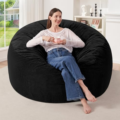 HABUTWAY 3FT Bean Bag Chair,Giant Bean Bag Chairs for Adults,Big Bean Bags with Memory Foam Filled, Large Beanbag Chairs with Soft Corduroy Cover-Black