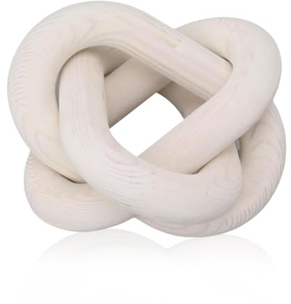 Tomedny Link Wood Knot Decor, 3 Link Wood Chain Link Coffee Table Decor Boho Chain Decoration Wooden Knot Sculpture for Home Living Room (White)