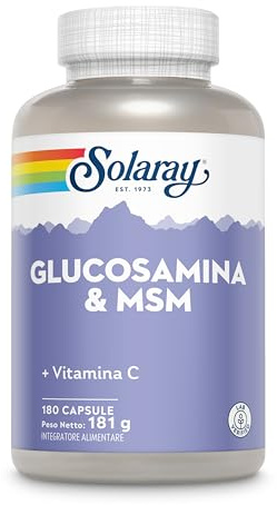 Solaray Glucosamina, MSM e Vitamina C, 180 Capsule, 3 Mesi di Scorta