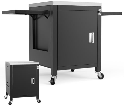 Denmay Köksvagn för utomhusbruk med 2 fällbara sidobord, bärbar grillvagn för Onni-pizzaugn, grillställ för Ninja Woodfire och Weber Q Series, skåp