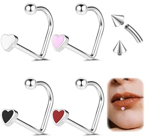 ZS 4Pcs Stainless Steel Heart Lip Rings Hoops Piercing, 16G C-shape U-shape Lip Rings, Internally Threaded Cartilage Helix Daith Earrings Jewelry for Women Men (U-shape,diameter:10mm)