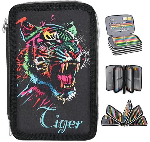 QingWing Federmäppchen, Große Kapazität Federtasche 3 Fächer, Mehrere Reißverschlüsse Mäppchen Teenager, Bietet Platz für Verschiedene Schreibwaren, Geeignet für Kinder,Junge,Mädchen（Schwarzer）