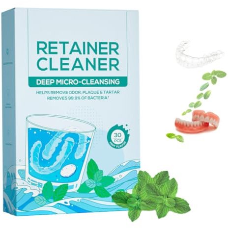 Tablettes de nettoyage Retainer,Nettoyant Pastille Appareil Dentaire,Nettoyant Gouttiere Dentaire,Tablette de nettoyage pour appareils orthodontiques et gouttières,prothèses dentaires,aligneurs,Menthe