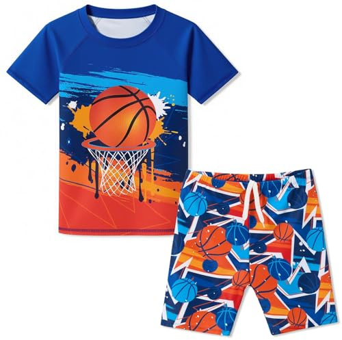 Jungen Badeanzug Set 2 Teilig Kinder Bademode Jungen Rashguard Shirt und Badehose Schnelltrocknend Badeset Jungen für Schwimmen Strand Urlaub