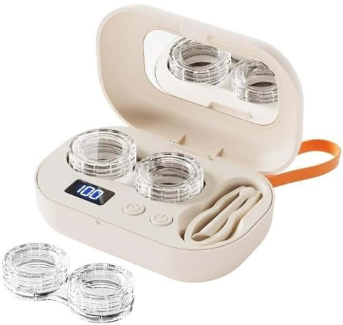 Rechargeable Ultrasonic Contact Lens Cleaner, Ultraschall Kontaktlinsenreiniger mit USB-Ladegerät, kompakt und tragbar, Ultraschallreinigungsgerät für weiche & harte Kontaktlinsen