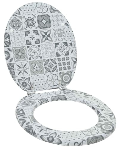 vidaXL Siège de toilette à fermeture douce Gris 44 x 38 cm Panneau MDF, Couvre- WC moderne en MDF, avec fermeture douce, un accessoire pratique et stylé pour la salle de bain