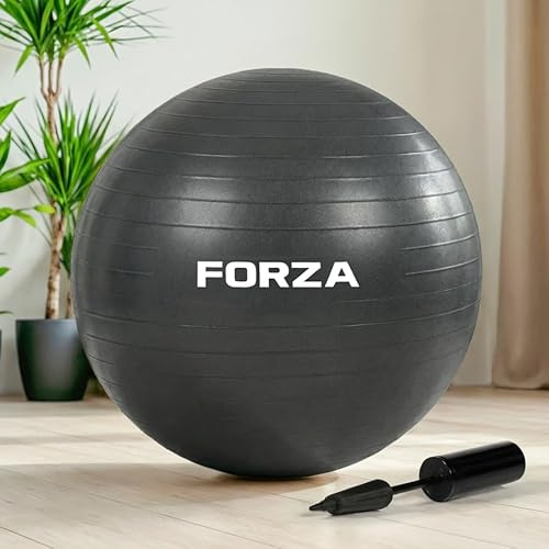FORZA Anti-Burst Yoga Ball 55cm with Pump – Non-Slip Stability Exercise Ball for Yoga, Pilates, Physiotherapy, Pregnancy & Core Training – Supports Up to 150kg (Charcoal)