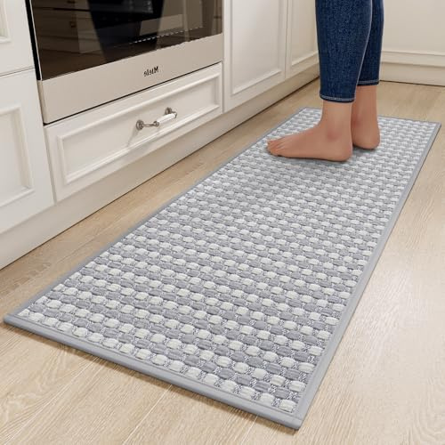 Quqei Kitchen Rug Non Slip Washable, Rubber Backed Floor Mat 43x120cm Grey | Washable Kitchen Mats for Floor, Comfort Durable Woven Surface, Absorbent Kitchen Runner Rug, Front of Sink, Easy to Clean