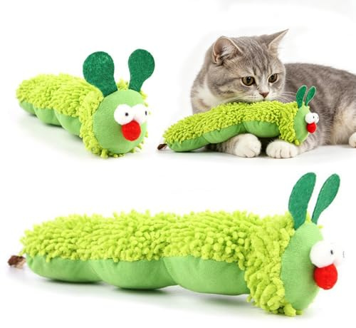 2 Pièces Jouet Chat Interactif, Jouet Chat en Forme de Chenille Verte | Jouets pour Chats en Peluche Doux pour Nettoyage Dentaire Anti-Stress Dentition Chaton Chats D'intérieur