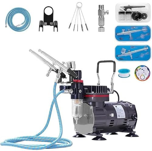 VIVOHOME Airbrush Set mit 1/5 PS Luftkompressor und 3 Double-Action-Airbrushpistolen 23-25 L/min professionelles Kompressor Airbrush-Set für Kuchendekoration, Makeup, Kunsthandwerk