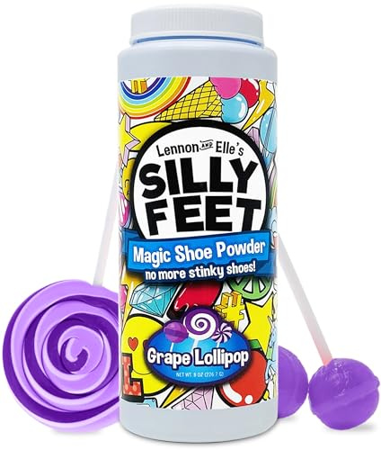 Magic Shoe Deodorizer, Foot Odor Powder for Smelly Feet, Odor Eliminator Stronger than Spray, Kids Shoe Powder for Odor Control, Large 8 Oz, Grape Lollipop Scent