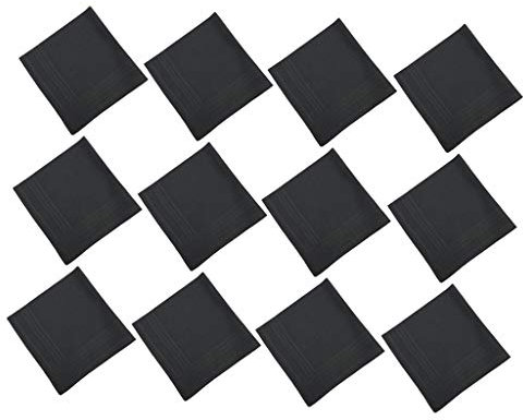 Milageto 12 Herren Classic Taschentücher Baumwolle Einstecktücher für Hochzeitsfeier, Schwarz, 43 x 43 cm