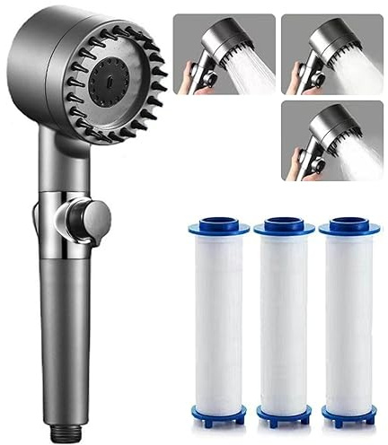 Octonyluck Soffione Doccia, Doccino per Doccia ad Alta Pressione con 3 Modalità di Spruzzatura Regolabili, Risparmio Idrico Doccia, Soffione Doccia Anticalcare con 3 Elementi Filtranti in Cotone PP