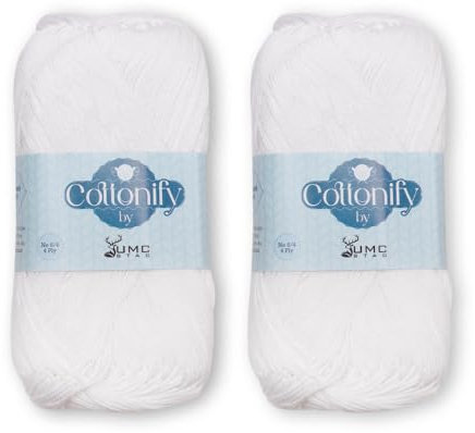 Cottonify 4 Ply Pack of 2 100% Combed Cotton Mercerized Crochet and Knitting Yarn| 4 Ply Medium Weight | Gassed & Mercerized Ne 6/4 Soft Yarn – 186 Yd 100 Grams per Ball | (2, White)