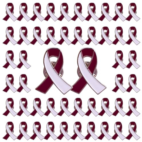 WANDIC Lot de 50 broches en ruban de sensibilisation au cancer du col de l'utérus - Badges de soutien au cancer de l'ovaire pour collecte de fonds, 50, Métal