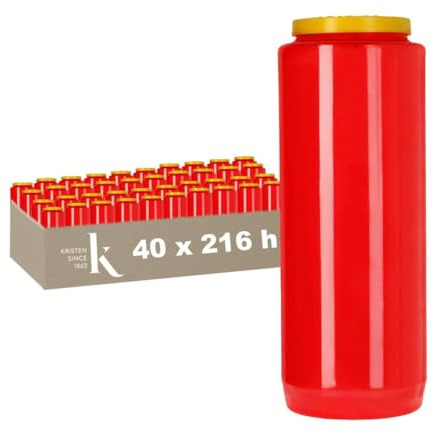 KRISTEN Novenenkerze, 9-Tage-Brenner – 216 Brennstunden – Rot – Set mit 40 Stück – Vorteilspack – Novenen Licht, 9-Tage-Kerze, Gebetskerze, Kirchenkerze, Gedenkkerze, Andachtskerze, Ewiglicht
