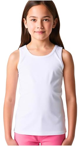 Liabel - Juego de 3 camisetas interiores para niño y camisetas de tirantes para niño, 100% algodón, color blanco, 3-13 años, Camiseta de tirantes para niña, 3 unidades, 6-7 Años