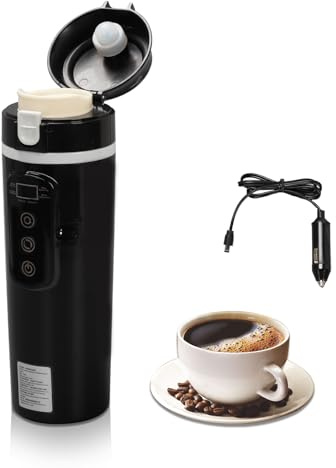 500ml Hervidor Agua Coche, Hervidor de Agua para Coche 12V/24V Calentador de Agua Portátil para Coche, Temperatura Ajustable, Control Táctil, para Calentar Agua, Café, Leche, Té, Negro
