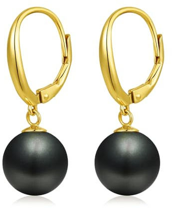 Orecchini Perle Argento Sterling 925 Orecchini Pendenti Leverback Perle per Donna Perla Gioielli Regali Perla Ggrigio Scuro 10 mm Placcati oro